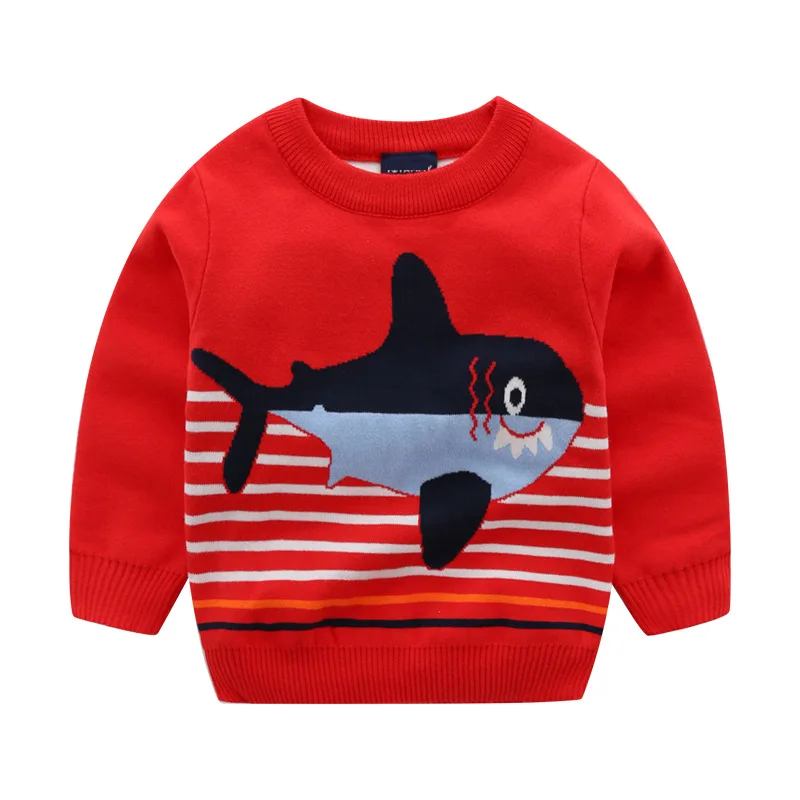 Корейско-Стиль детская одежда дети Shark жаккардовое двойное платье с Слои толстый свитер осень-весна, новинка зимы Стиль средне-маленькая, из вельвета, для мальчика, псу
