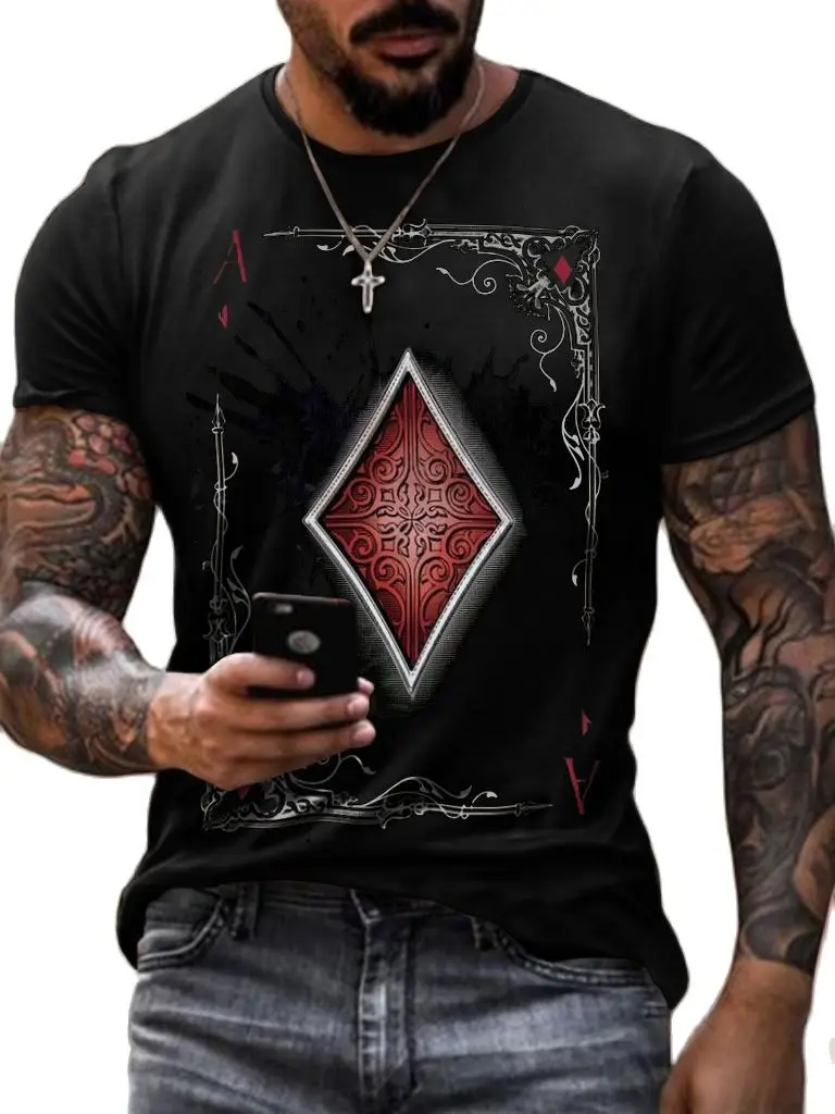 High Quality 3d T Shirt Playing Card Print Fashion Newmen's Autumn Short Sleeve Pattern Loose O Neck Street Men's Casual Clothes