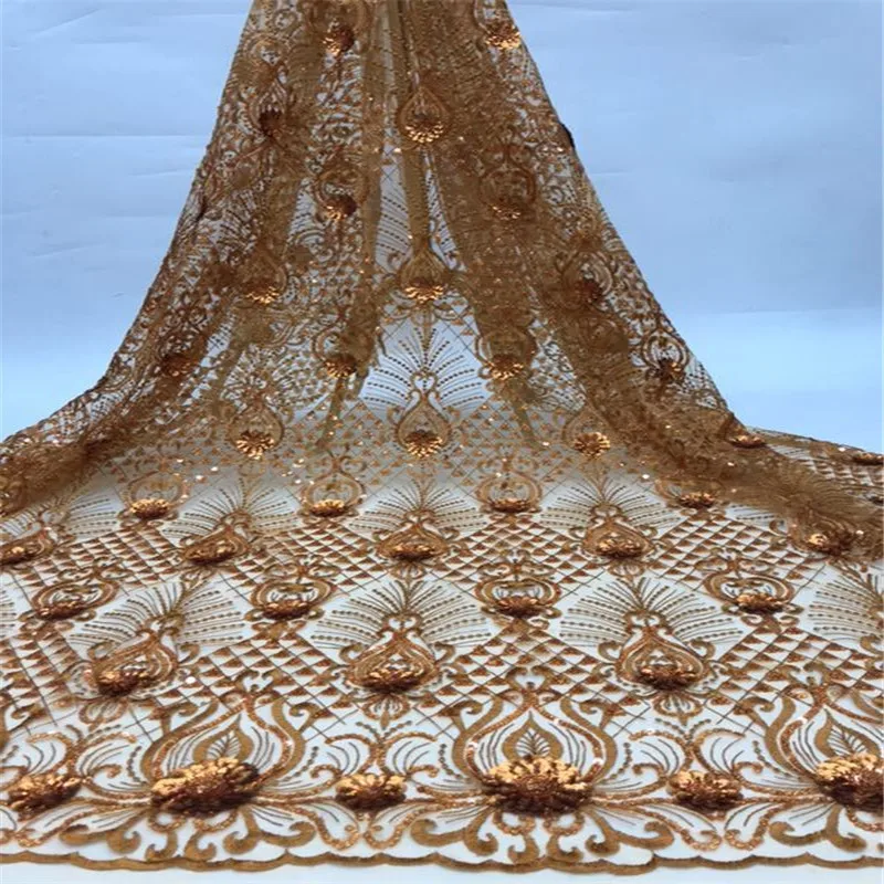 Embroidery African French Tulle Lace with 3d sequins Luxury glitter Fabrics for Women Dresses Fabric | Дом и сад