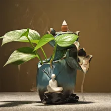 Китайский античный Будда горелка для благовоний с обратным потоком зеленый ваза для цветов лотоса подставка для ароматических палочек водопад ароматическая курильница ручной работы