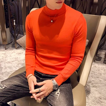 

9 Solid Colors High Quality Warm Turtleneck Sweater Men Knitting Fashion Solid Knitted Men Sweater Casual Slim Pullover Top2020