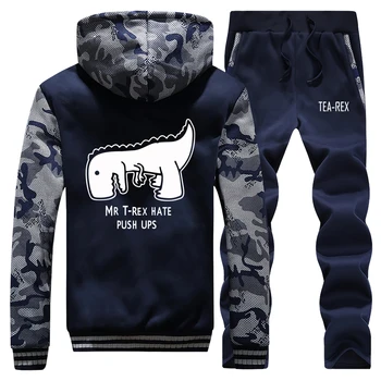 

Mr Trex Hate Push Ups Winter 2019 New Casual Sportswear Camouflage Coat Thick Men Hoodie Fleece Jackets Suit+2Piece Set Pants