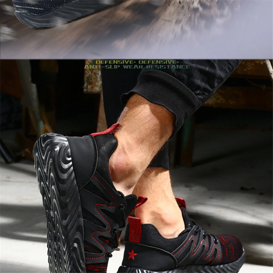 Outdoor Breathable Fly-knit Work Shoes; Non-slip Deodorant Men's Boots; Anti-smashing Anti-piercing Indestructible Safety Shoes