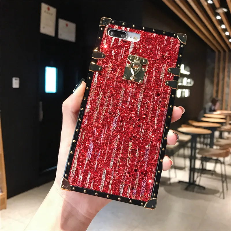

Vintage Bling Square Phone Case for Iphone 7 plus 8 plus 6 6s plus Cobar For iphone x xr xs max Glitter Case Phone Funda Coque