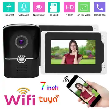 

doorbell camera 1080P Wifi Video Doorbell 7in TFT LCD Display 2 Monitors 110 Wide Angle Waterproof Night Vision 100- 240V