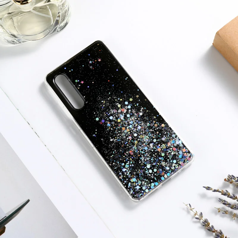 Мягкий силиконовый чехол сверкающий с блестками для huawei Y9 Prime Y5 Y6 Y7 Y9 Honor 20s 10 Lite 7A 7C Pro 7S P Smart Z чехол s чехлы - Цвет: Black 001