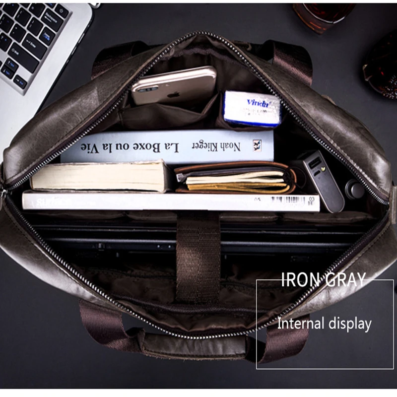 Black Men Bags Business Real Cow Genuine Leather Handbags Brown Computer Attache Case Briefcase Laptop Messenger Office 0009