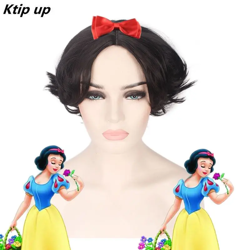 

Ktip Up Short Curly Snow Black High Temperature Fiber Synthetic Hair White Princess Cosplay Wig For Halloween
