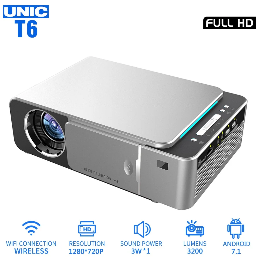 UNIC T6 светодиодный проектор 3200LM 1080P Full HD HDMI WIFI LCD домашний кинотеатр медиаплеер Android