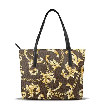 

NOISYDESIGNS Retro Floral Golden Chain Print Women Casual Handbags Ladies Large Beach Tote Bags Dropshipping Mochila Feminina