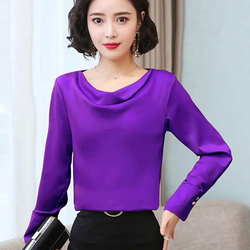 

Korean Fashion Silk Women Blouses Elegant Woman Satin Solid Blouse V Neck Shirt Plus Size 4XL Blusas Mujer De Moda Women Blouses