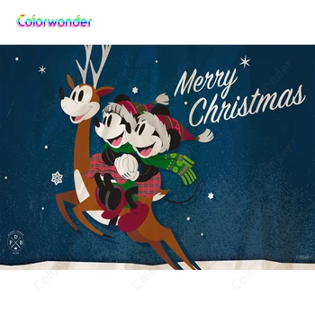 

Merry Christmas Children Party Photo Backdrop Cartoon Mickey Minnie Mouse Birthday Background The Deer Snow Photography Vinyl