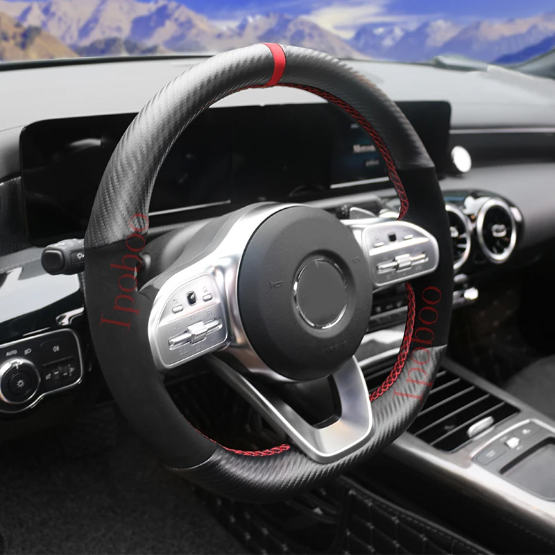

3D Carbon Fiber&Suede Leather Steering Wheel Hand Sewing Wrap Cover Fit For Mercedes-Benz A-Class W177 2018-2019 W213 2018-2019