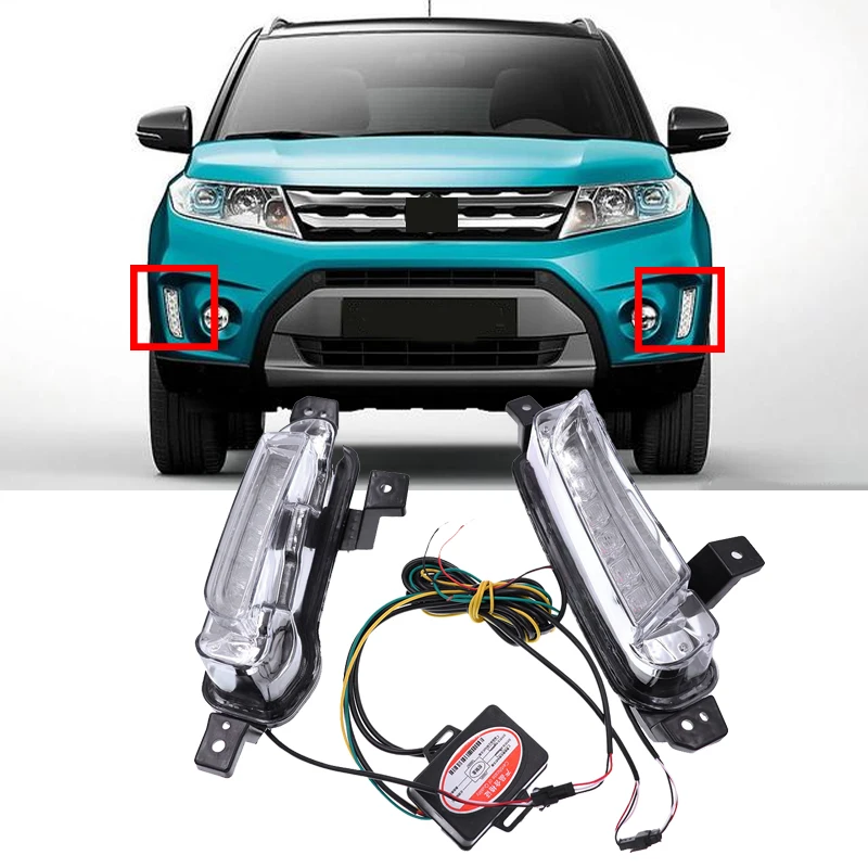 2PCS Car LED Daytime Running Light DRL Fog lamp with yellow Turn Signal