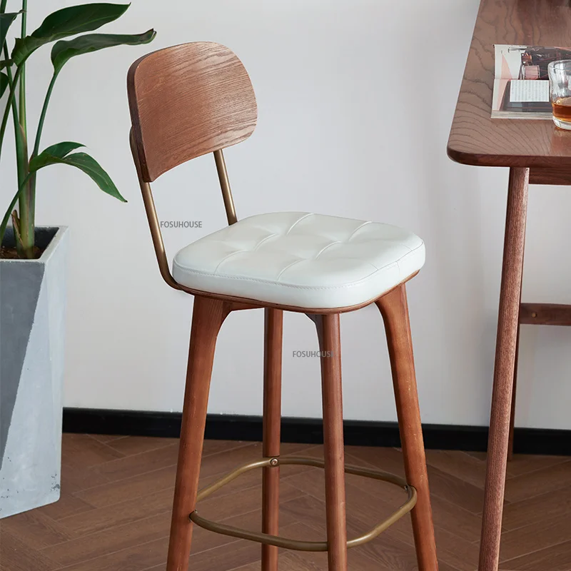 Nordic Solid Wood Bar Chairs for Kitchen Furniture Industrial Retro Restaurant Counter Stool Creative Back High Stool Bar Chair