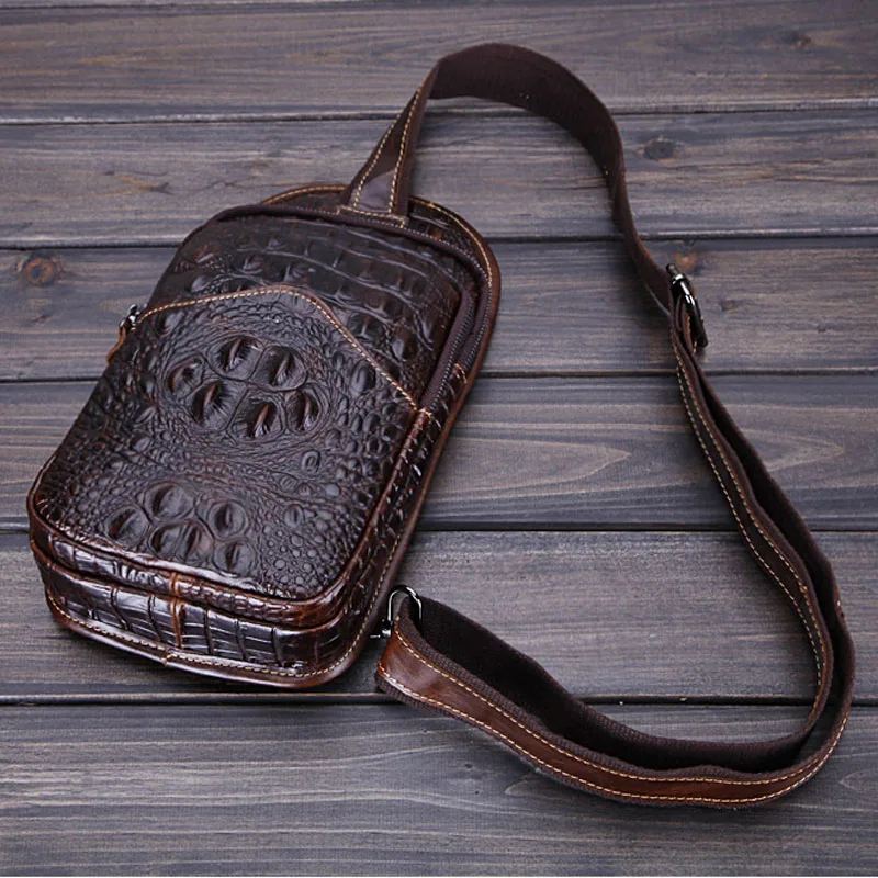 Shoulder Messenger Bag New Retro Men Leather Crocodile Travel Crossbody Sling Bag