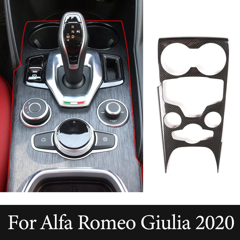 

Real Carbon fiber Car Center Console Gears Multimedia Water Cup Panel Cover Trim For Alfa Romeo Giulia 2020 Interior Accessories