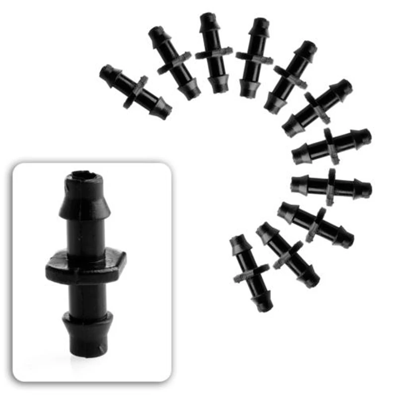 100Pcs/Bag 1/4\" Black Barbed Connector Double Way For 4/7mm Drip Irrigation Hose