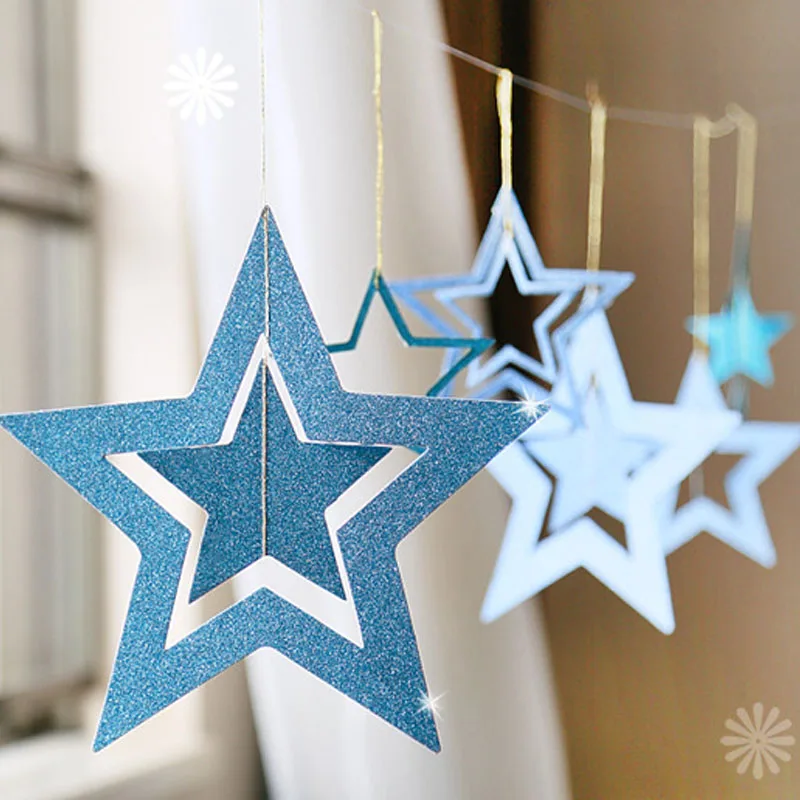 7Pcs/set Bright Colorful Hollow Star String Paper Garland Banner Streamers Wall Hanging Decor Wedding Home Room Decor