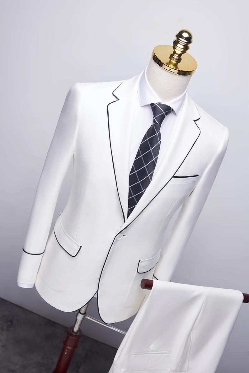 Red White Men Wedding Suits High-end Latest Coat Pant Designs 2 Pieces Groom Tuxedo Dress Dinner Host Stage Suit Man Q822