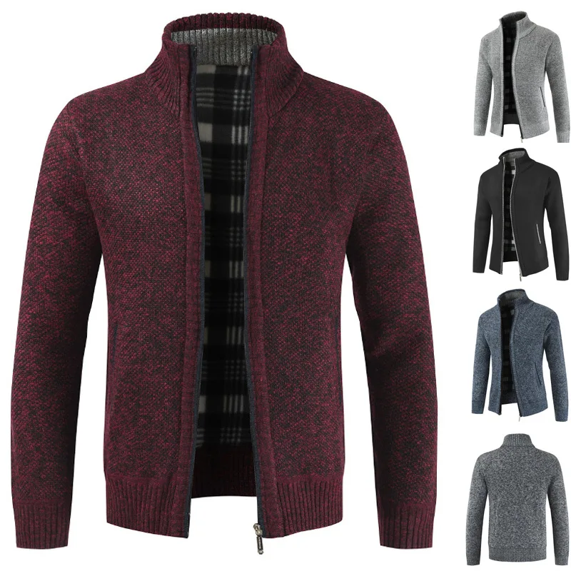 Knitted Cardigan Sweaters Men Winter Thick Warm Velvet Mens Zipper Sweater Jacket Coat Casual Slim Stand Collar Knitwear Pull Knitted Cardigan Sweaters Men Winter Thick Warm Velvet Mens Zipper Sweater Jacket Coat Casual Slim Stand Collar Knitwear Pull