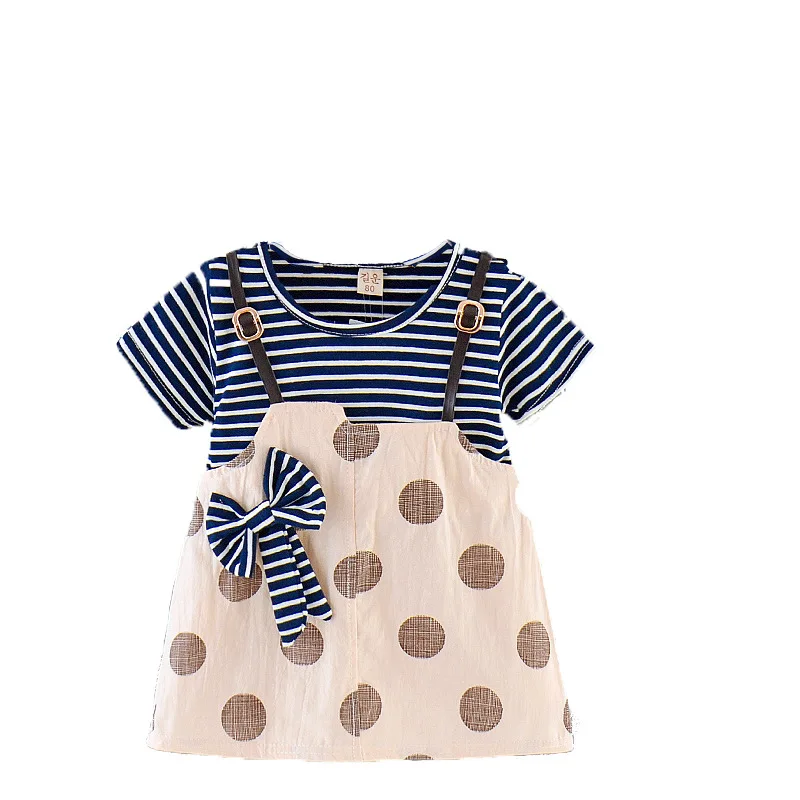 

Sweet 2020 Dresses Clothes For Toddler Baby Girls Striped Patchwork Dot False Two Pcs Dress Summer Princess Dress Clothing A0106