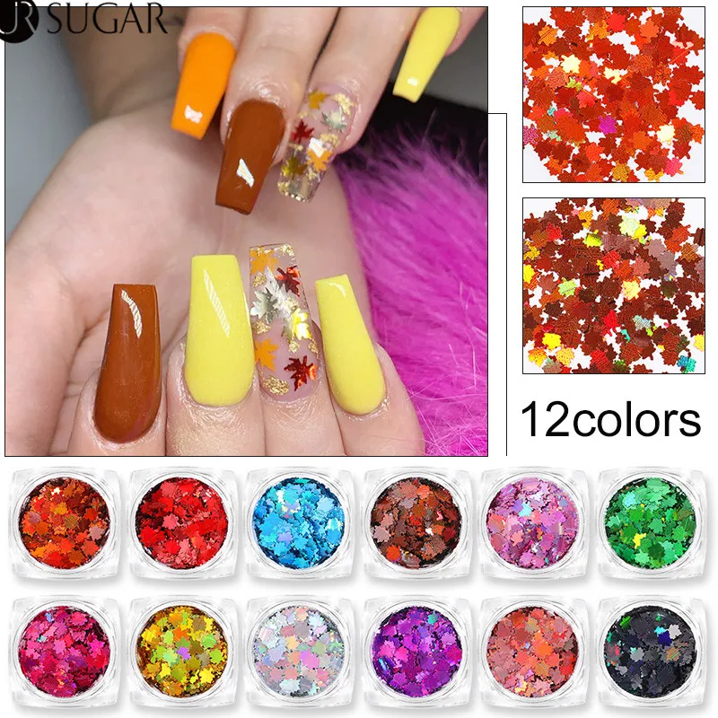 Осень кленовый лист ногтей блестки Рождество Снежинка для ногтей хлопья блестки Советы DIY 3D дизайн ногтей украшения Голографическая