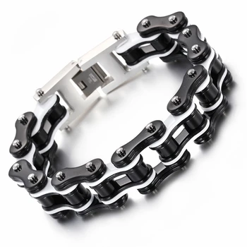 

New Punk Biker 316L Stainless Steel Men's Black & White Bike Chain Bracelet 22cm Fashion Bicycle Chain Bracelet Jewelry