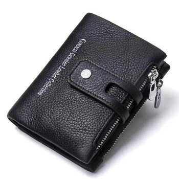 

1 PC Vintage Men Genuine Leather Wallet Double Zipper First Layer Leather Wallet Coin Pocket Wallet Male Purse Wallet Dropship