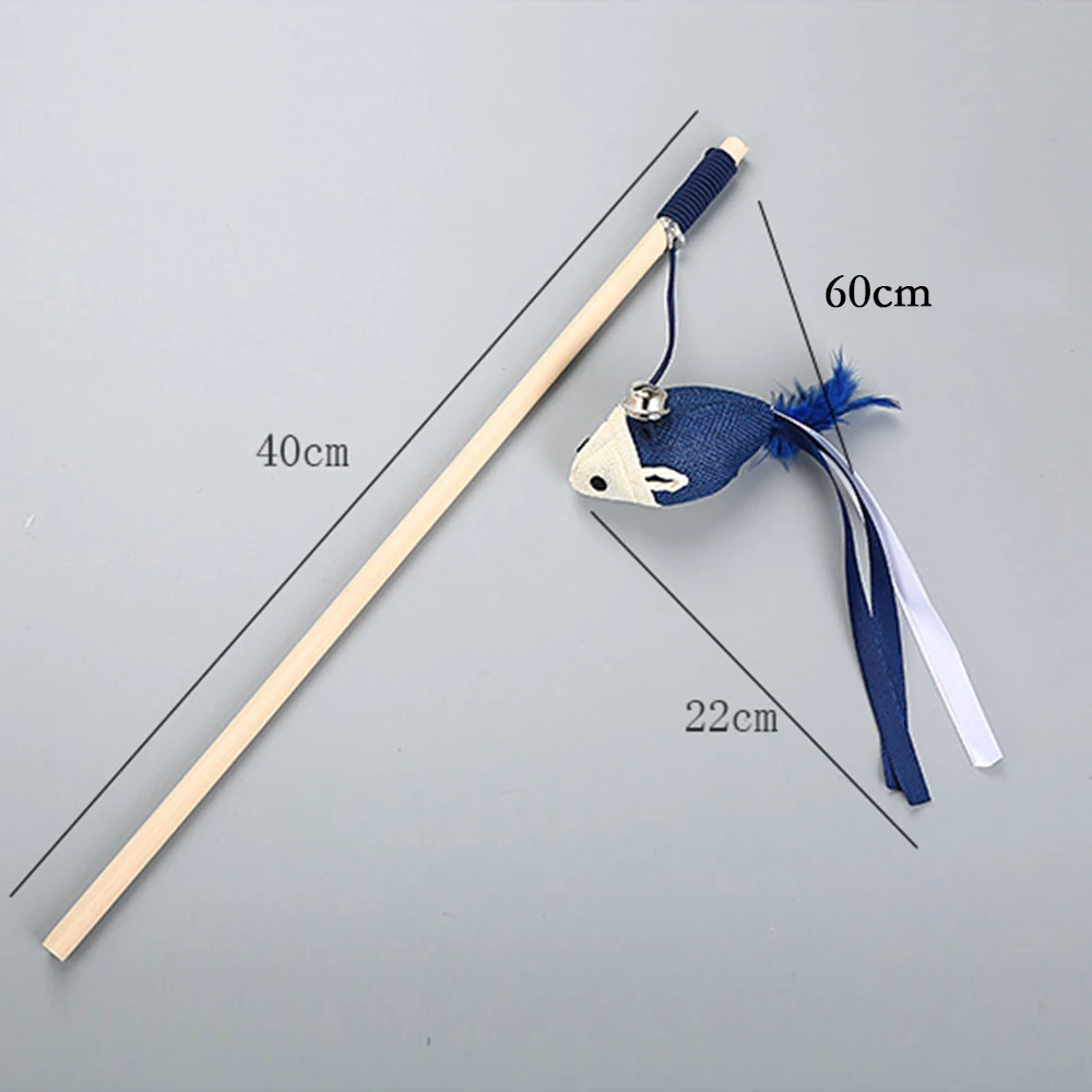 New 40cm Pet Cat Teaser Toys Feather Linen Wand Cat Catcher Teaser Stick Cat Interactive Wood Rod Mouse Toy With Mini Bell New