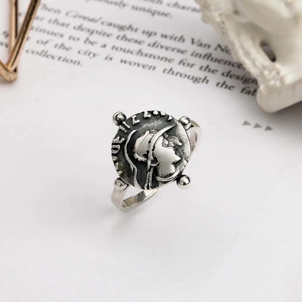 SHANICE, 925 пробы, серебряное, открытое, тайское серебрянное кольцо в стиле ретро, панк, для стареньких девушек, портретный дизайн, регулируемый, отличный подарок