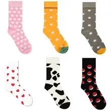 Носки до середины икры для взрослых, хлопковые носки в горошек, с помпонами, сердечками, с рисунком молочного скота, коровы