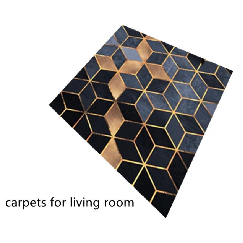 living room rug Black gold Plaid aesthetic Kid Washable lint-free Printing Floor carpet sofa Table Bedroom Decor Soft Large mat | Дом и сад