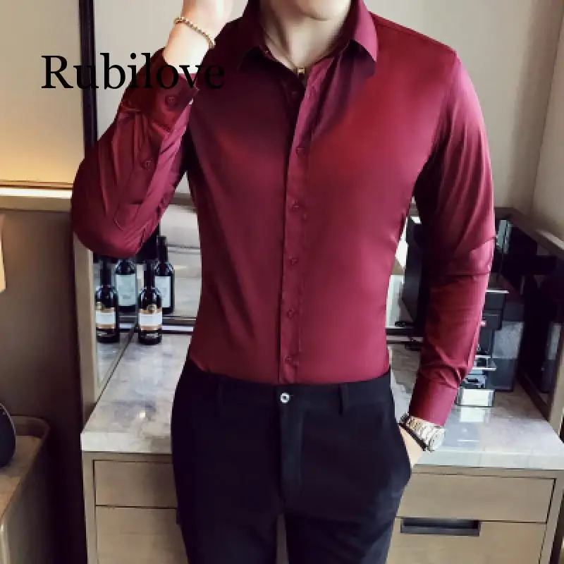 Rubilove деловые рубашки Новая модная брендовая одежда Мужская Рабочая Рубашка с длинным рукавом эластичная приталенная рубашка большого размера S-5XL Повседневная рубашка