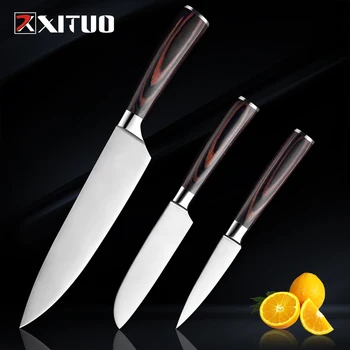 

XITUO 3Pcs Stainless Steel Kitchen Knives Set Color Wood Handle Bread Chef Knife Slicing Utility Paring Knife Multi Cooking Tool