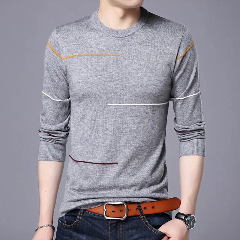 Новинка, модный брендовый мужской свитер, s пуловер, Облегающие джемперы, вязанные, теплые, шерстяные, Осенние, корейский стиль, повседневная одежда для мужчин - Цвет: Серый