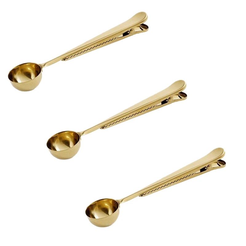 

Stainless Steel Coffee Scoop/Measuring Spoon with Sealing Clip, Gold, 3 Pack