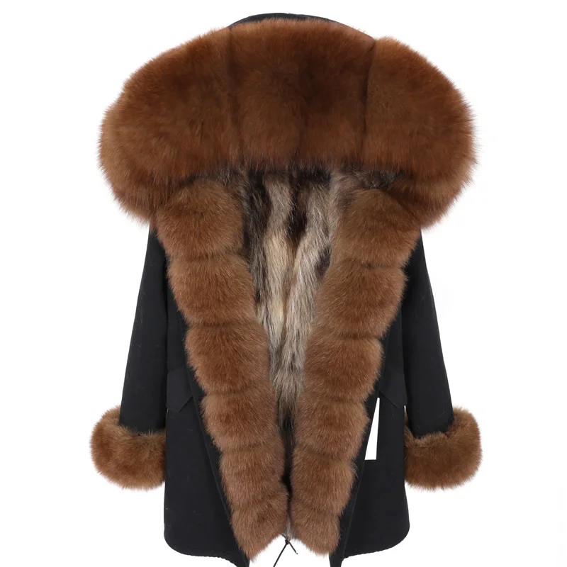 MaoMaoKong натуральный Лисий воротник пальто натуральный мех енота подкладка зимняя куртка Длинные парки с капюшоном - Цвет: 17