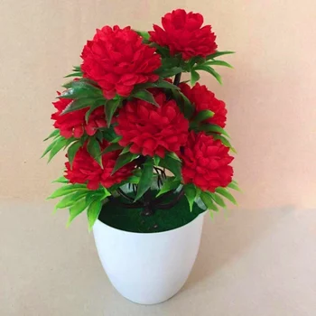 

Artificial Flower Bonsai Vivid Chrysanthemum Faux Potted Plant with White Pot Wedding Party Home Decor
