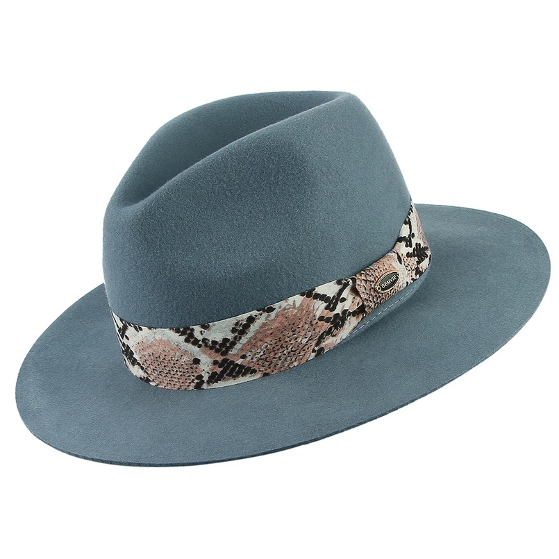 GEMVIE бренд шерсть 5 цветов флоппи с широкими полями женская шляпа-федора змеиная кожа лента с полосками фетровая Панама шляпа Зимняя джазовая Кепка