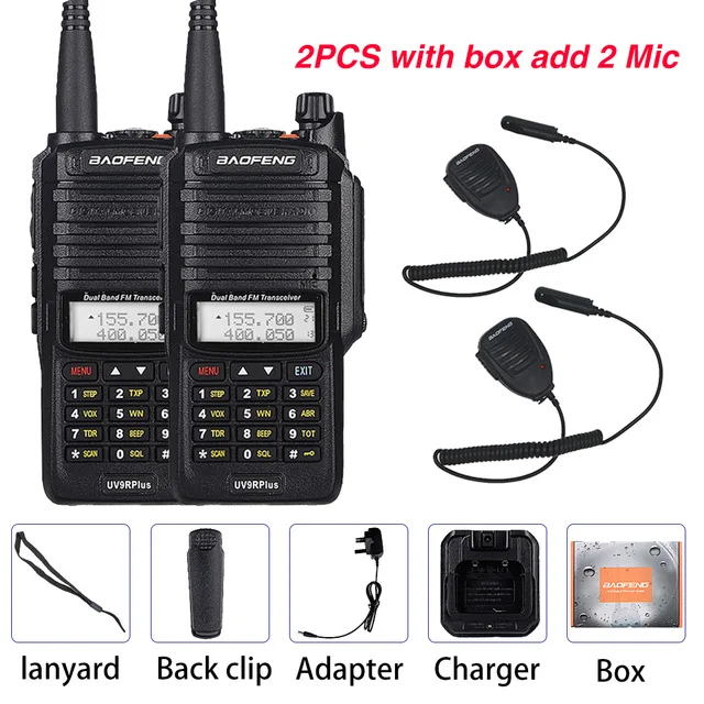 Водонепроницаемый 10 Вт Baofeng uv-9r Plus Walkie Talkie двухстороннее радио 10 км Двухдиапазонный портативный CB Ham Радио 4800 мАч UV9R профессиональный - Цвет: Add 2 Mic