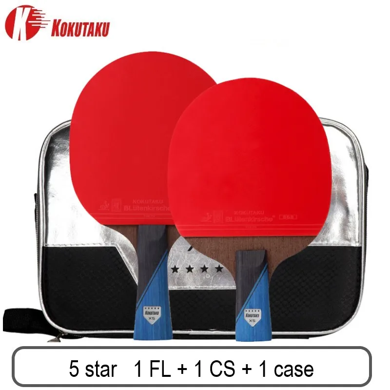 KOKUTAKU Professional Carbon Ping Pong Paddle Set with Premium Rubber and Carry Bag