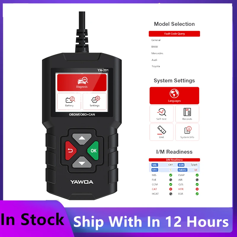 

Car Tester YA201 OBD2 Code Reader OBDII Multi Language Engine Fault Code Reader Scan Tools USB Upgrade OBD2 For Car Scanner Tool