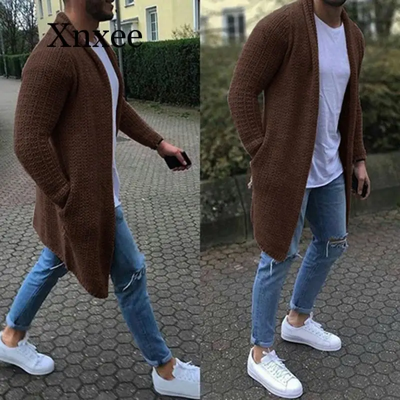 gray Winter Turn Down Collar Long Cardigan Men Casual Solid Warm Long Sleeve Sweater Men Slim Fit Homme Turtleneck Knitwear Male