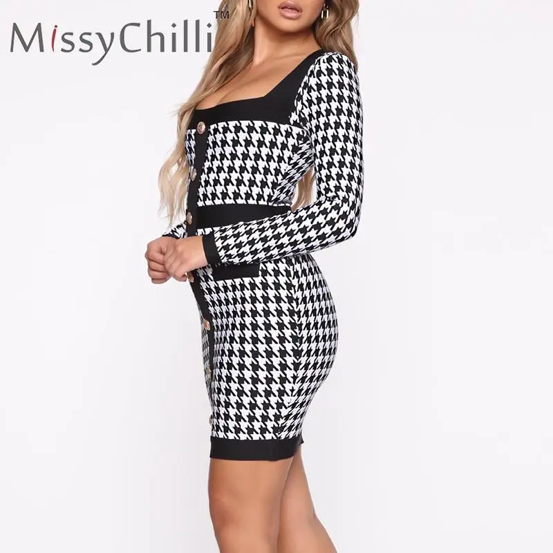 MissyChilli клетчатое облегающее черное офисное платье в мелкую клетку женское