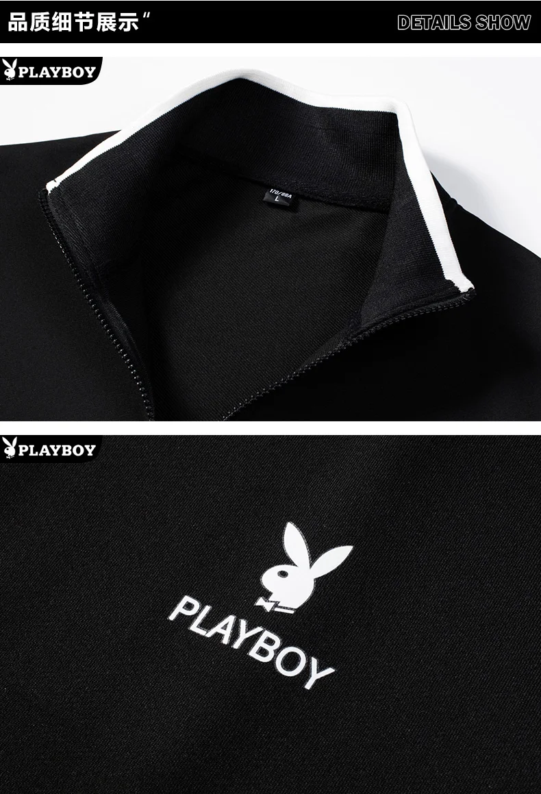 PLAYBOY Новая мужская весенне-осенняя куртка Высококачественная трикотажная повседневная толстовка на молнии мужская куртка с длинными рукавами