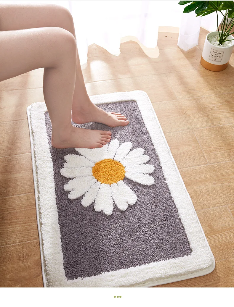 

Simple Flower Pattern Anti-Skid Floor Carpet Home Doorway Soft Water Absorbent Bath Mat Quality Bathroom Mat Hallway Rug 1pcs