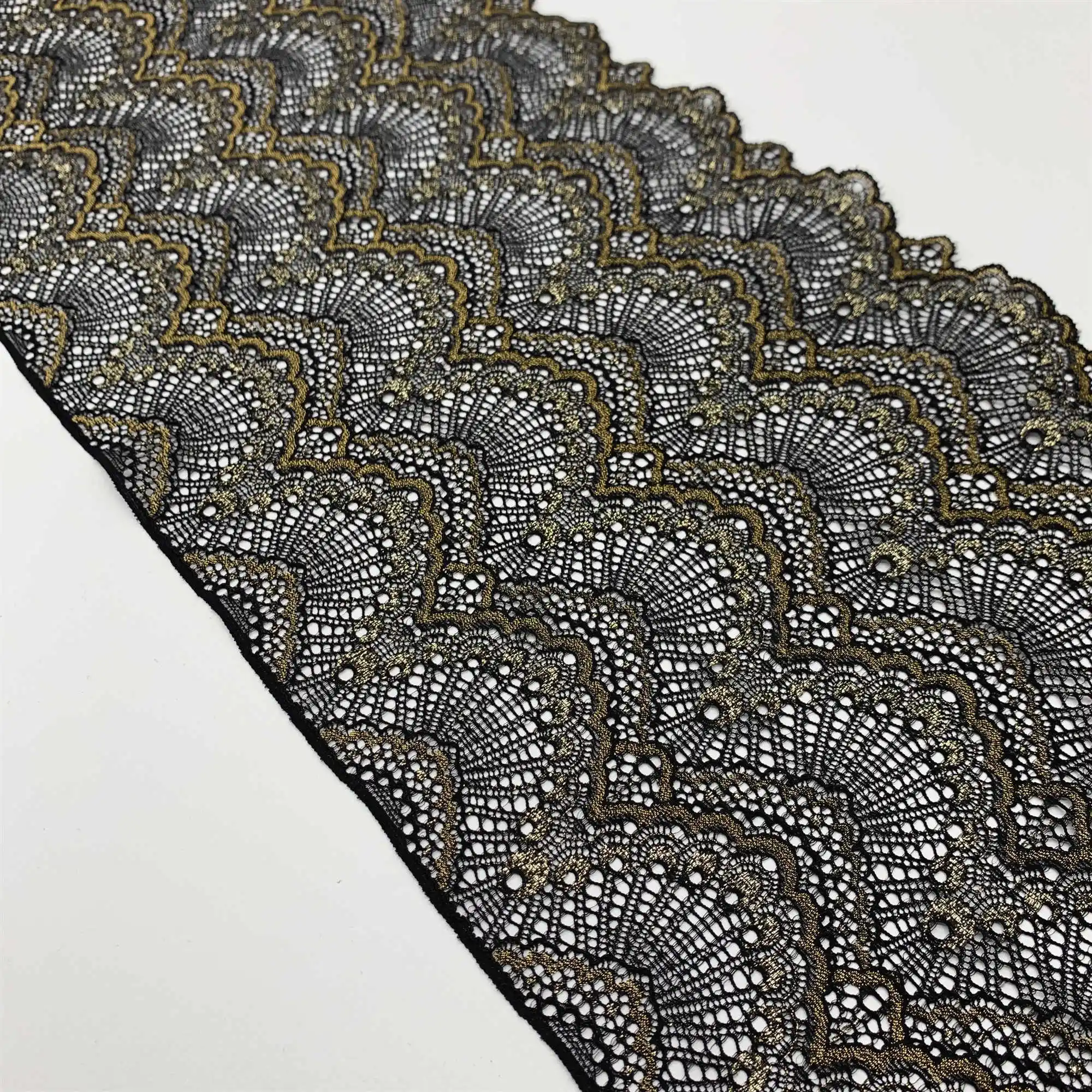 3y/lot Width 17cm Black Green Golden Elastic Stretch Lace Trim 2