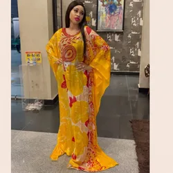 African Ethnic Style Women's Large Swing Dress Chiffon Hot Drilling Gun Beads Inner Skirt Two Piece Long Maxi Dress Loose Robe