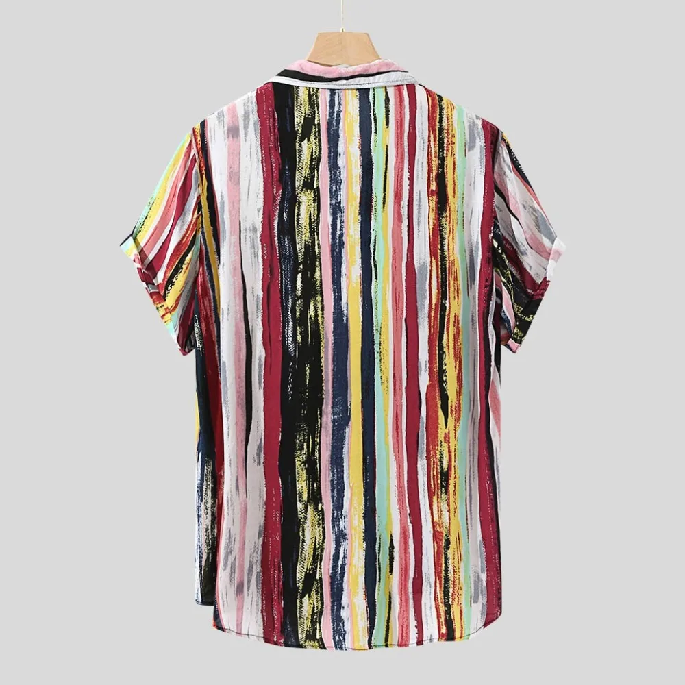 Camisa Masculina, летняя повседневная рубашка для мужчин, короткий рукав, полосатая рубашка, много цветов, с нагрудным карманом, дизайнерская, тонкая, свободная C